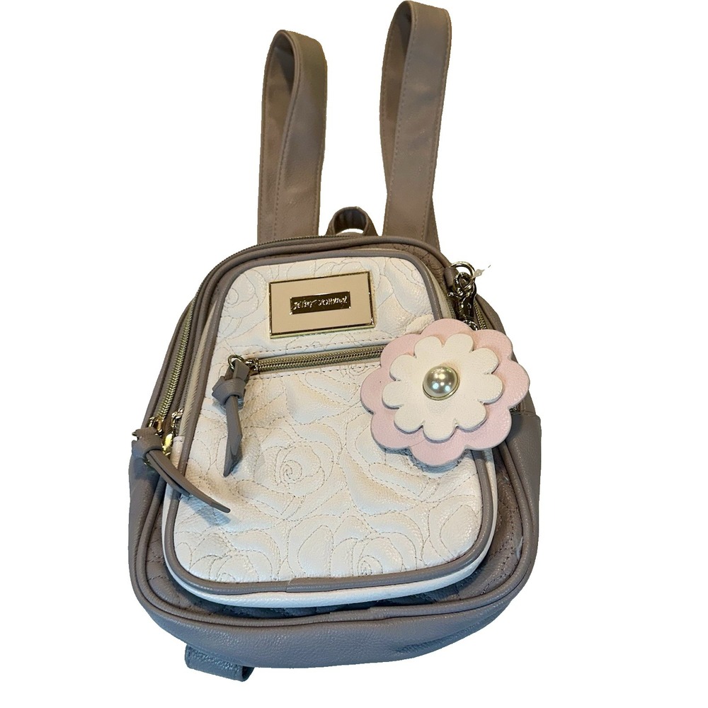 Betsey Johnson Quilted Floral Roses Cream Purple Bag‎ Mini Backpack Purse
